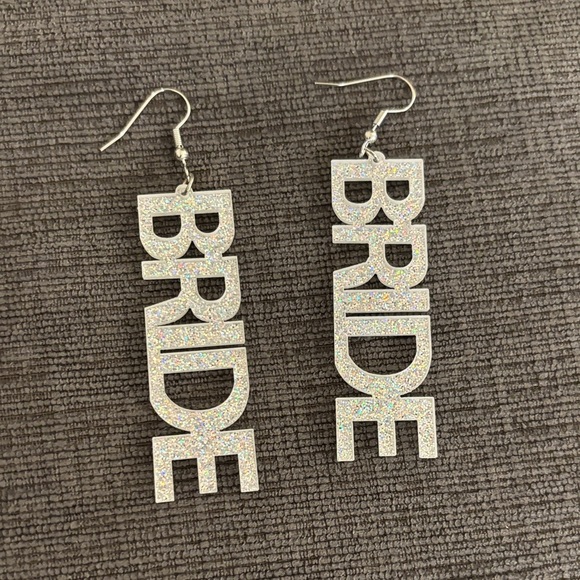 Silver Glitter 'Bride' Earrings - Picture 1 of 1